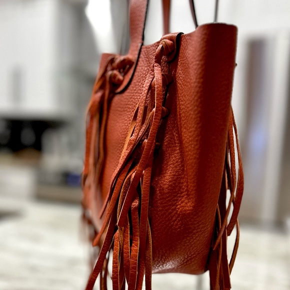 Valentino Garavani Tangerine Colored Leather Fringe Tote! - Picture 2 of 9
